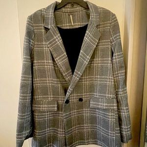 Free People Boho Oversized Plaid Printed Blazer Size M